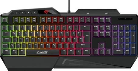 Schwaiger GT108 – Gaming Tastatur, RGB-LED Beleuchtung, prkatische Halterung für Smartphones, 19 Anti-Ghosting Tasten