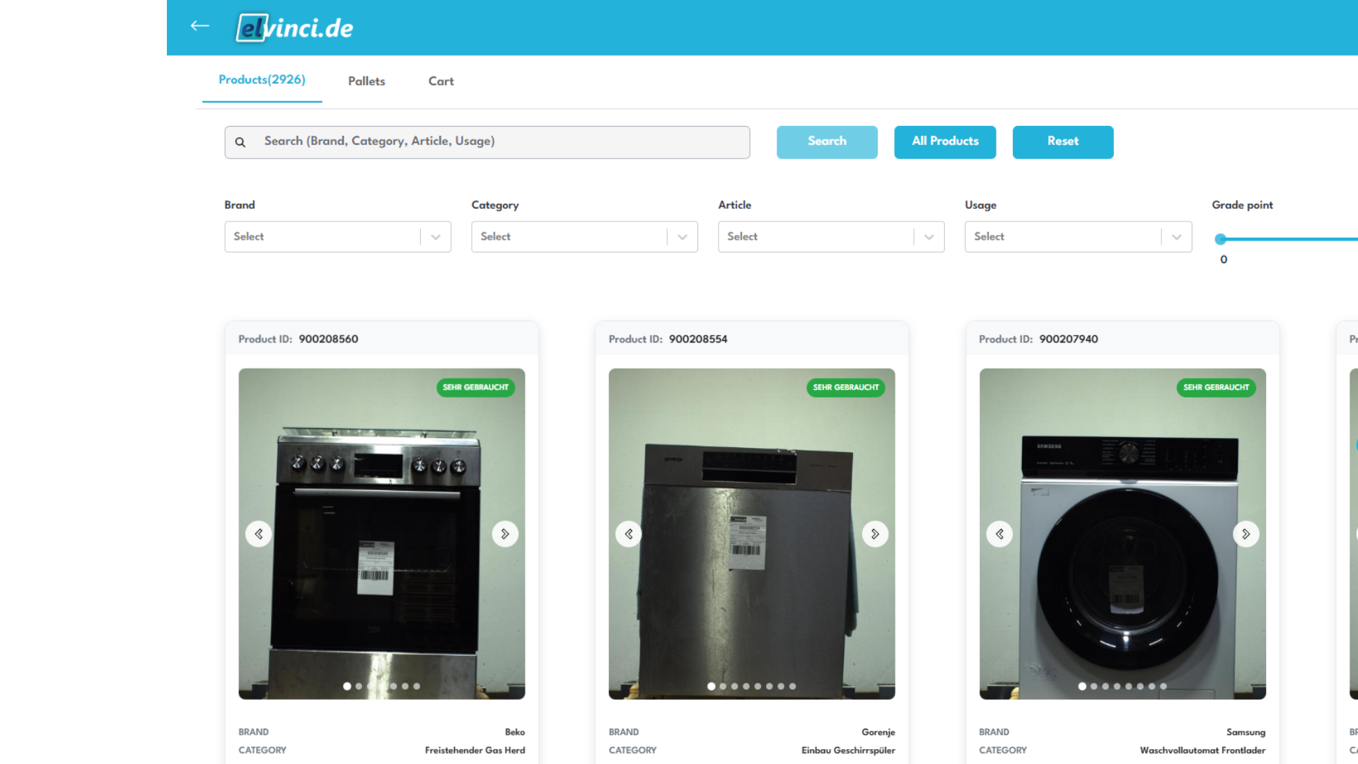 Ein Bild, auf dem die Standard-Produktansicht im Portal zu sehen ist.